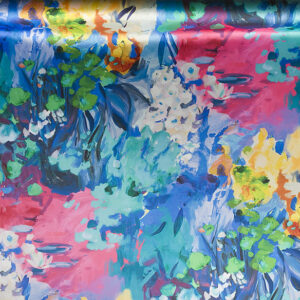 Satén estampado abstracto floral azules