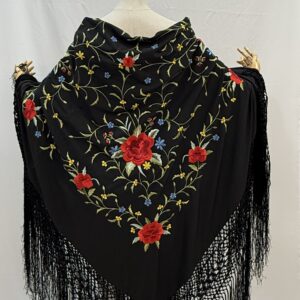 Mantón negro bordado colores vivos 130x130